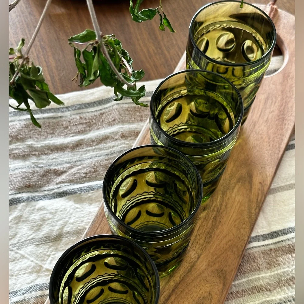 !!SOLD!! Vintage Rare Indiana Glass Emerald Green Fingerprint Tumblers - Picture 1 of 5